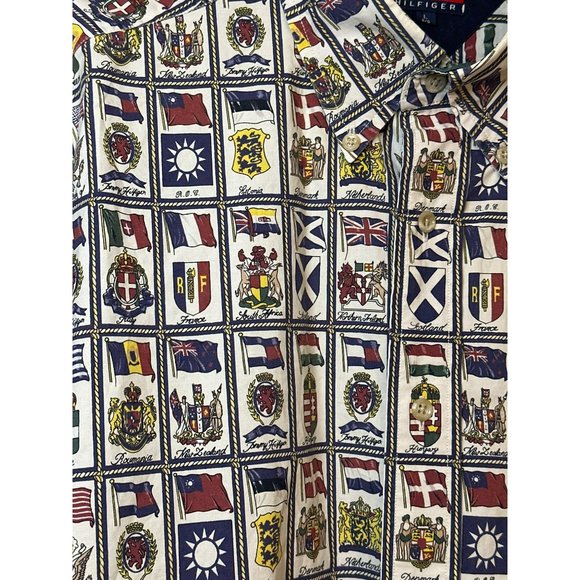 VTG Tommy Hilfiger Button Down Men's United Nations Flag Shirt SZ Large - Picture 7 of 7